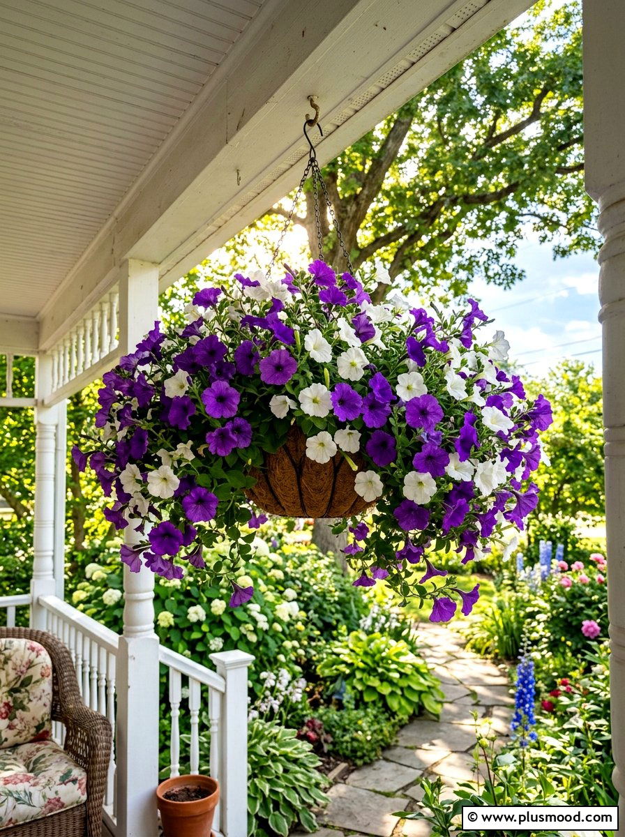 Petunia Hanging Basket - 25 summer colorful planter ideas