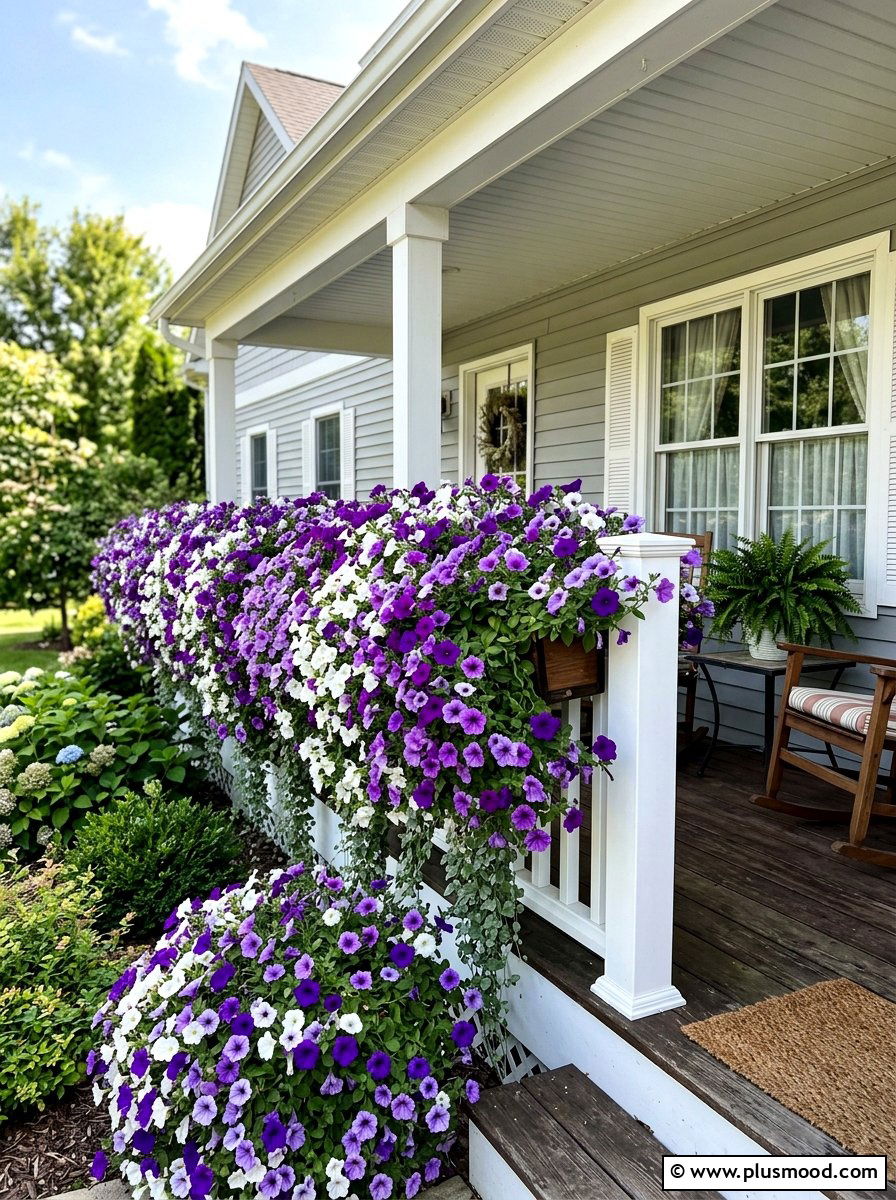 Petunia flower boxes - 25 summer porch rail decor ideas