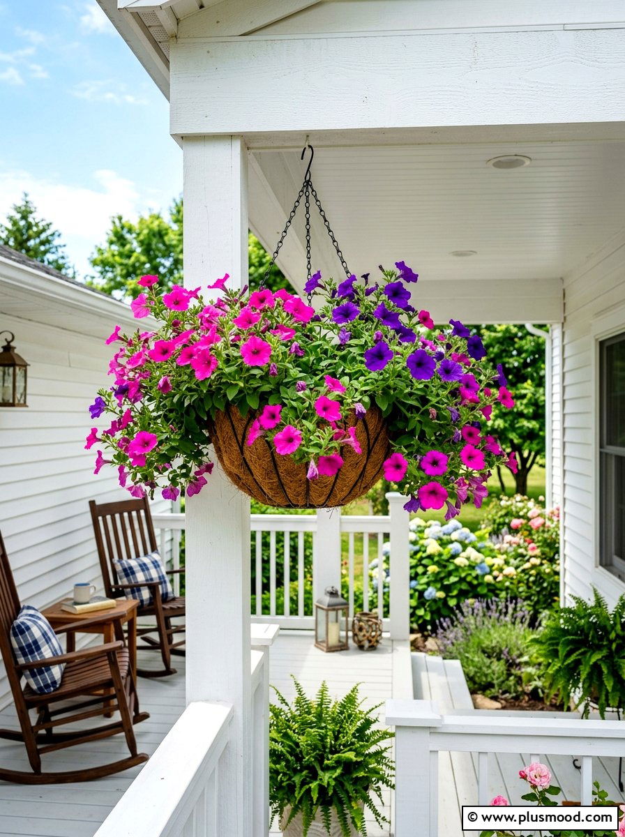 Petunia hanging basket - 25 summer hanging basket ideas for front porch