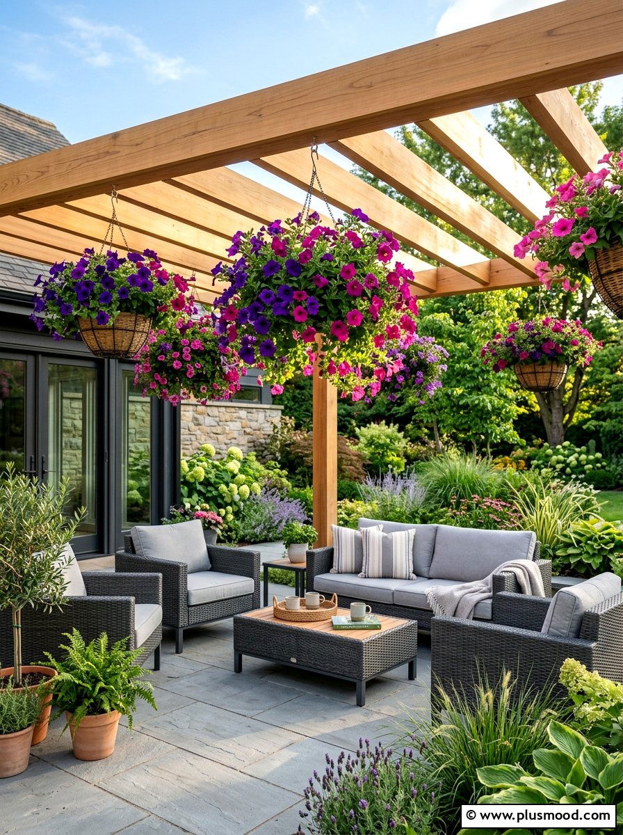 Petunias In Hanging Baskets - 25 summer patio flower ideas