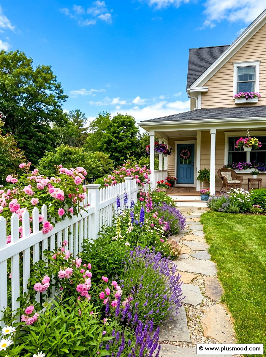 Picket Fence Garden - 25 summer front porch curb appeal ideas