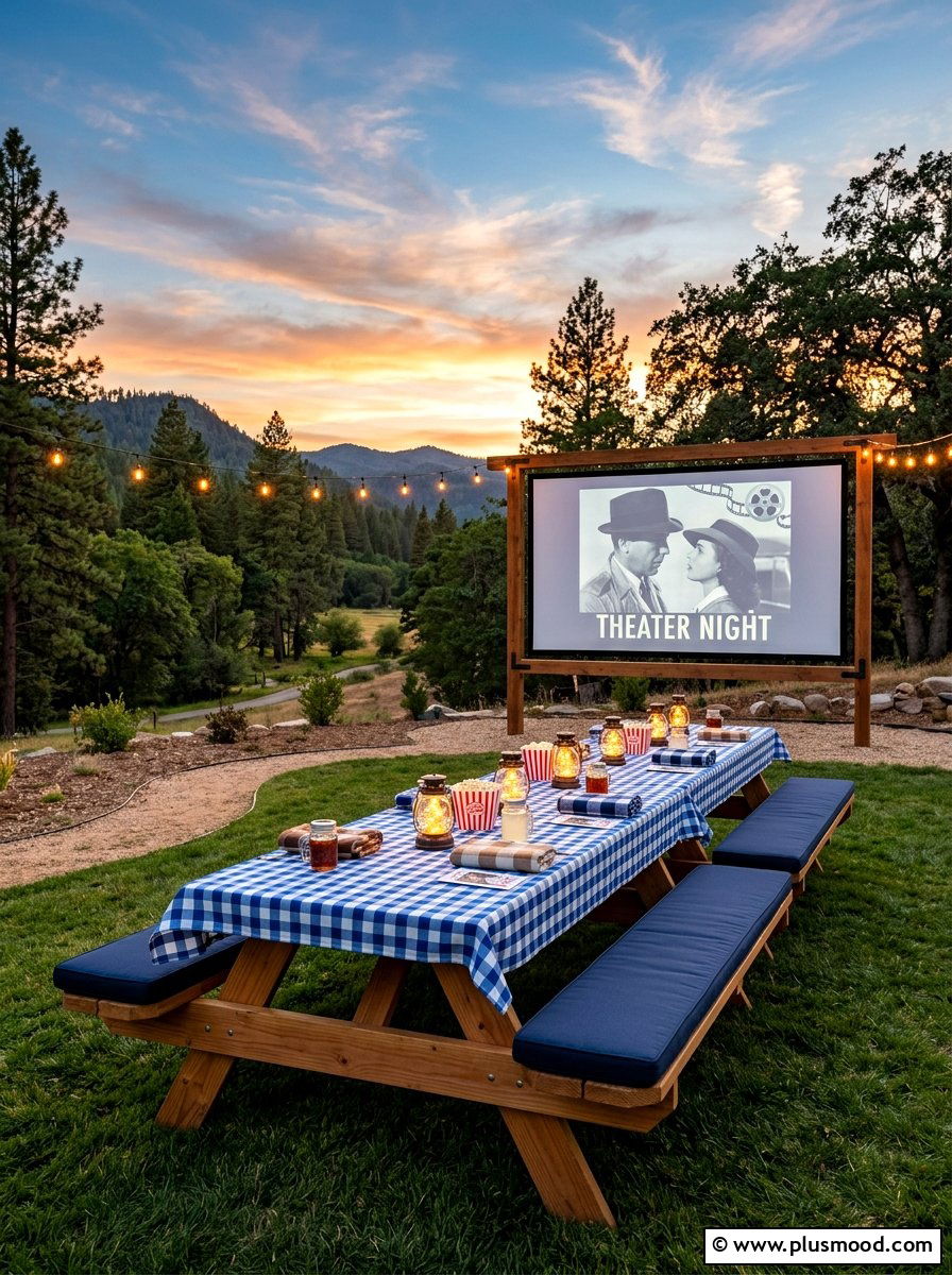 Picnic Table Theater - 25 summer movie night backyard ideas