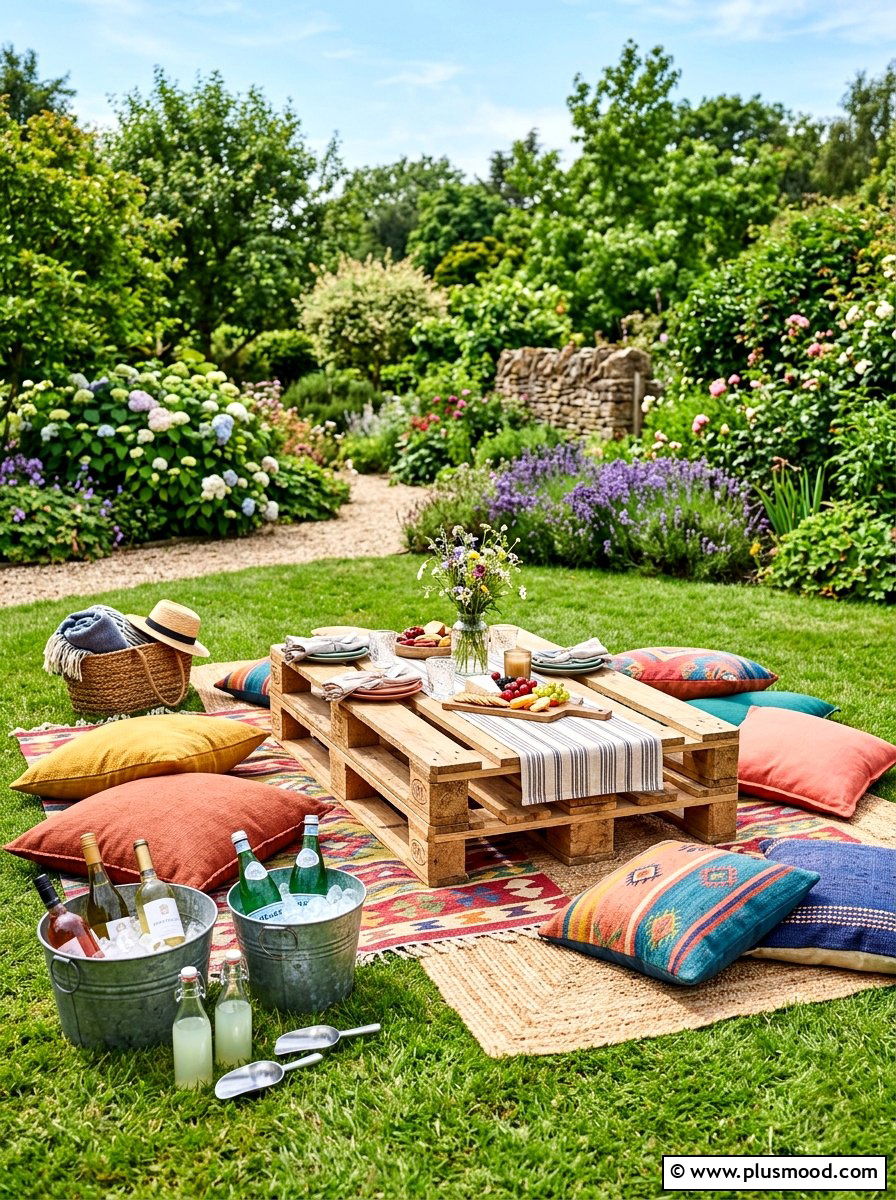 Picnic pallet seating - 25 late summer party decor ideas
