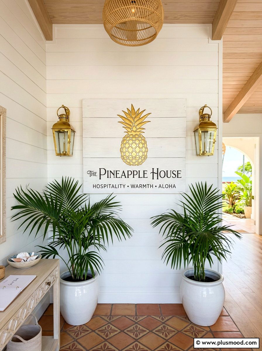 Pineapple Hospitality Sign - 25 summer front porch sign ideas