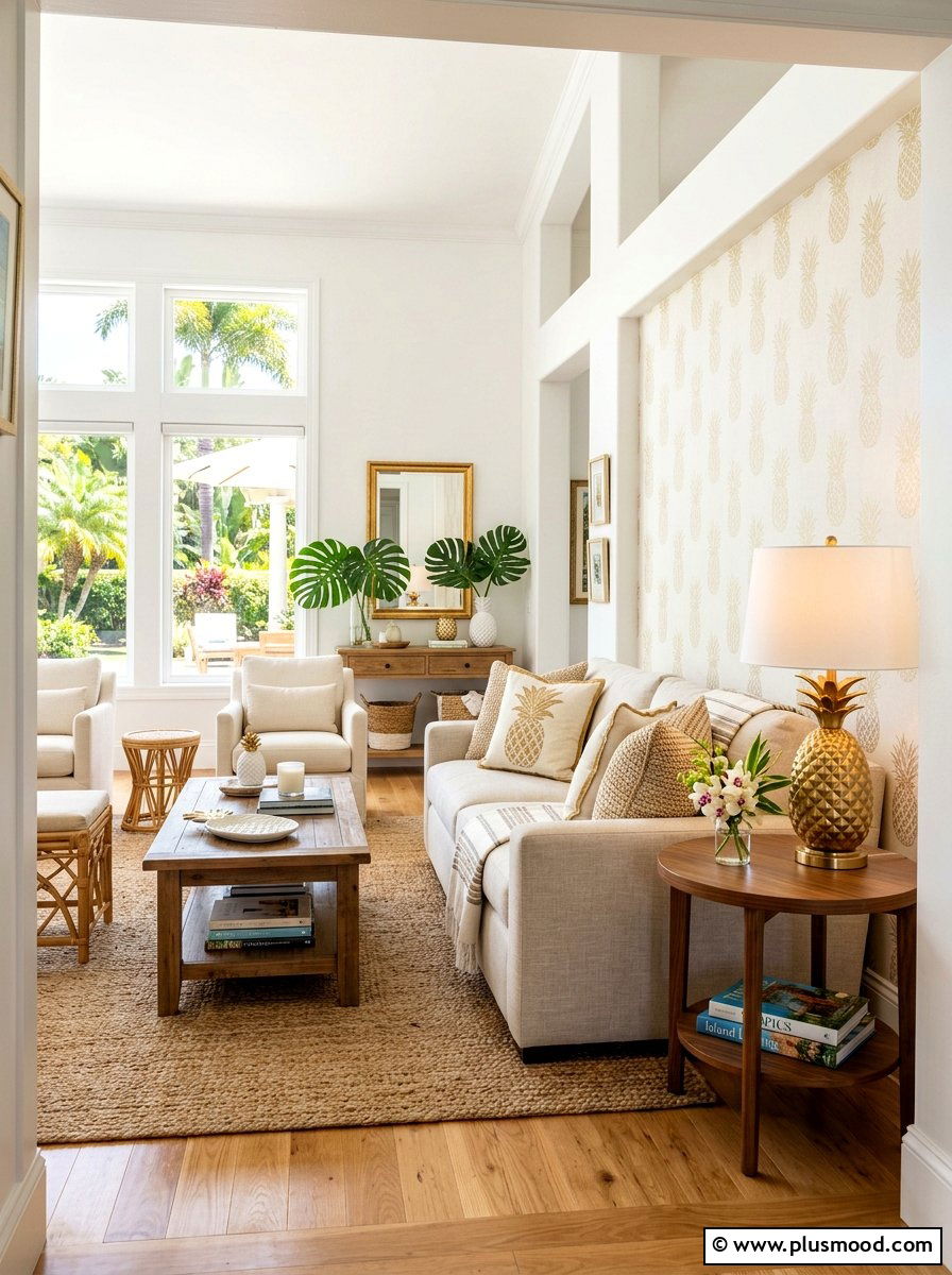 Pineapple Pattern Decor - 25 summer tropical living room ideas