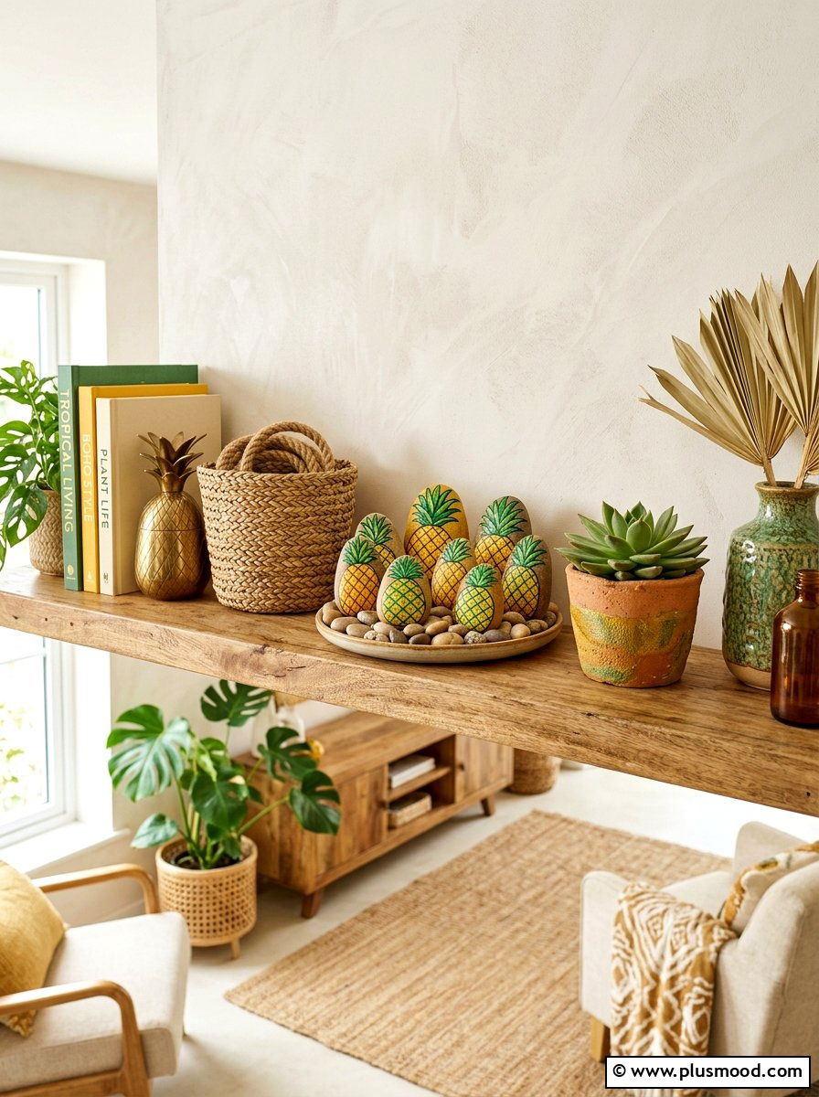 Pineapple painted stones - 25 painted rock ideas with fruit design