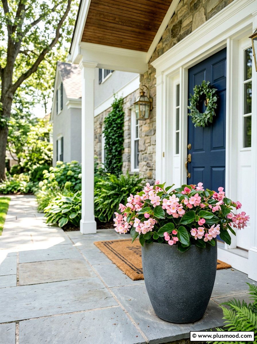 Pink Begonia Entryway Pot - 25 summer front door planter ideas