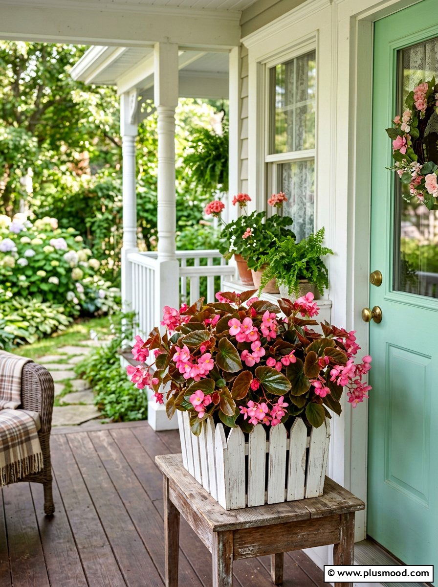 Pink Begonia Shade Porch Pot - 25 summer container ideas for front door