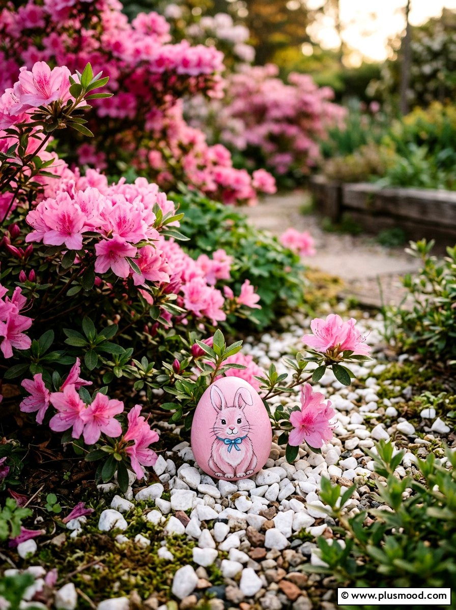 Pink Bunny Painted Pebble - 25 painted rock ideas with Easter bunny