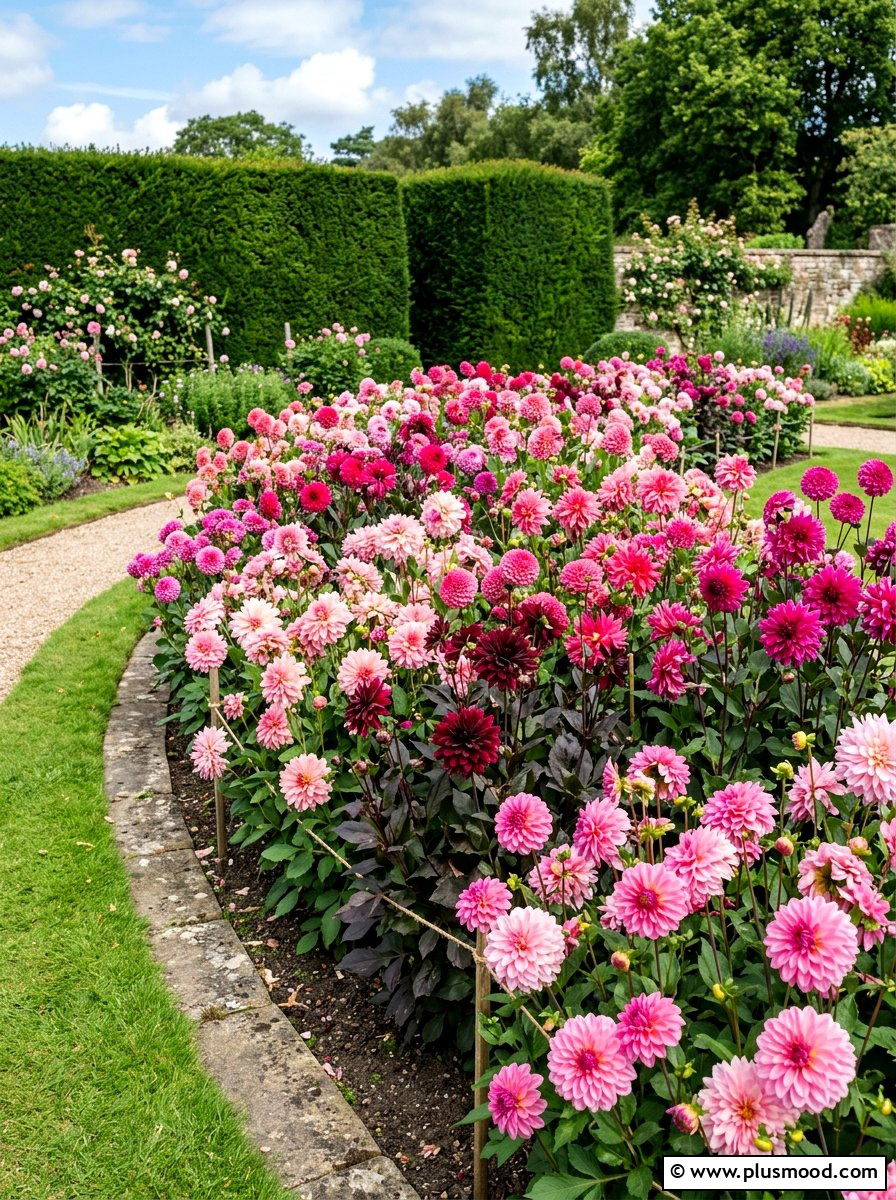 Pink Dahlia Bed - 25 summer dahlia garden ideas