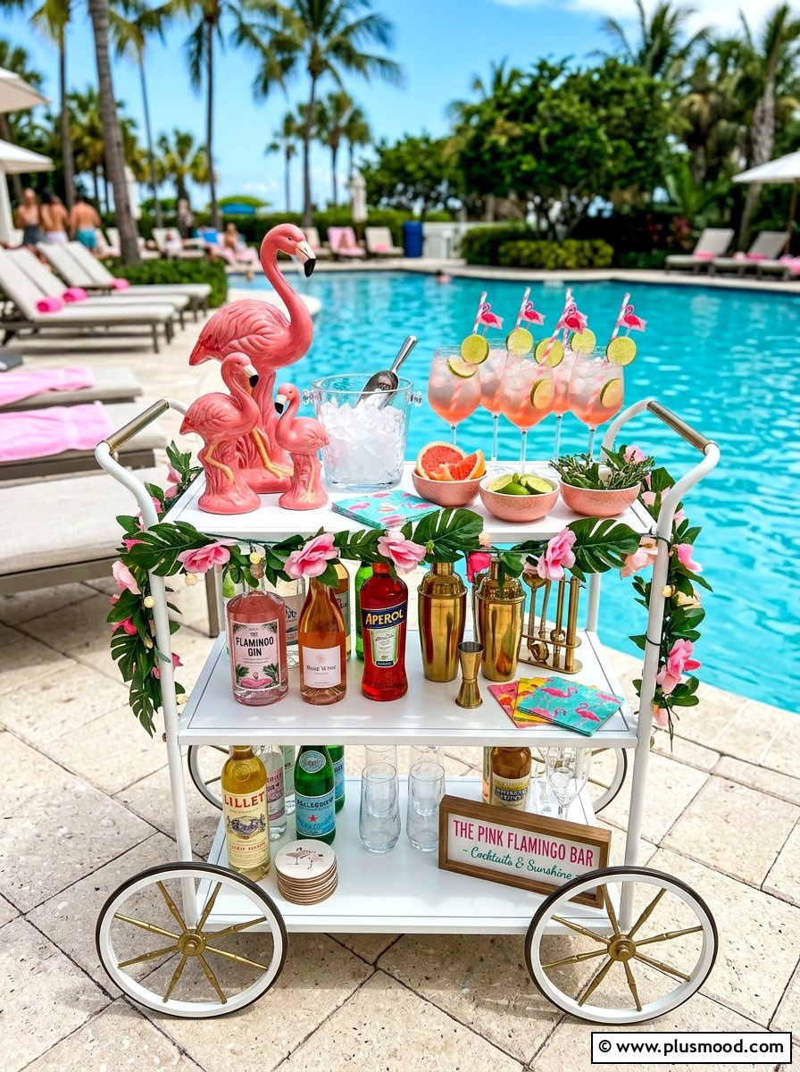 Pink Flamingo Bar Cart - 25 summer bar cart styling ideas for summer