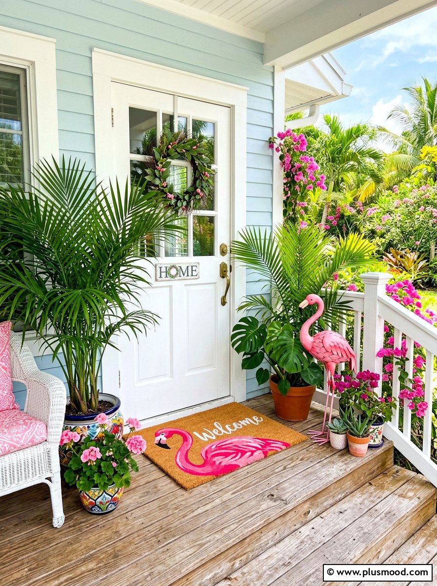 Pink Flamingo Door Mat - 25 summer front porch mat ideas