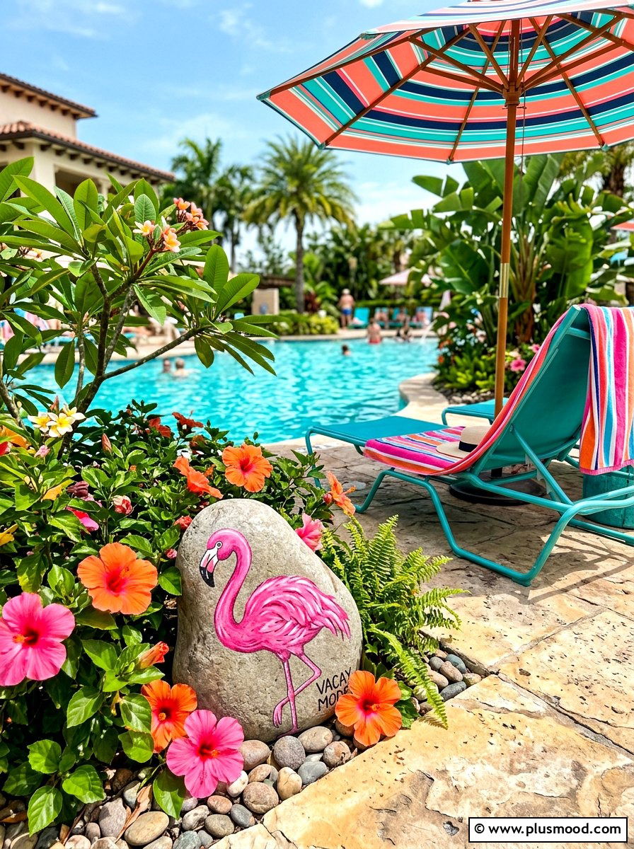 Pink Flamingo Rock - 25 painted rock ideas for summer decor
