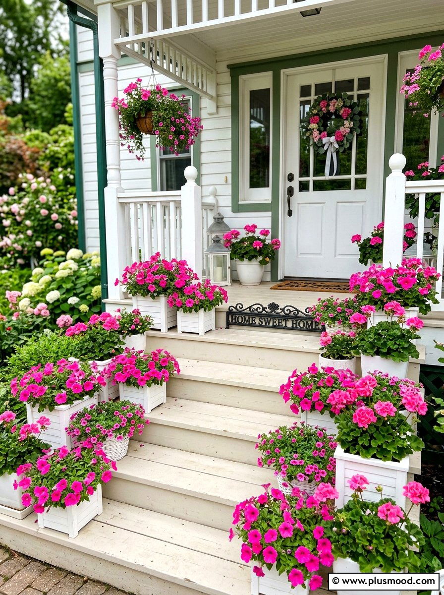 Pink Flower Porch Containers - 25 summer front porch entryway ideas