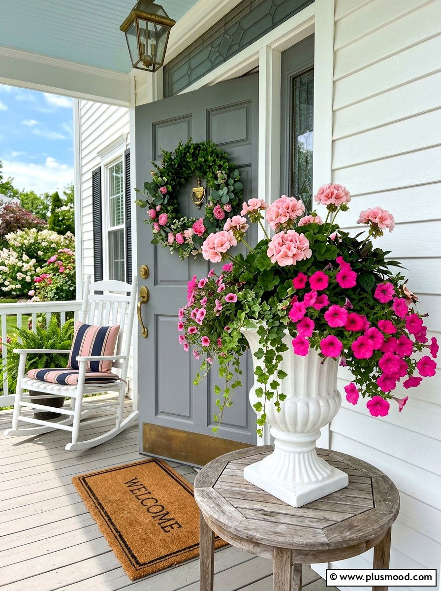Pink Flower Porch Pot - 25 summer colorful planter ideas