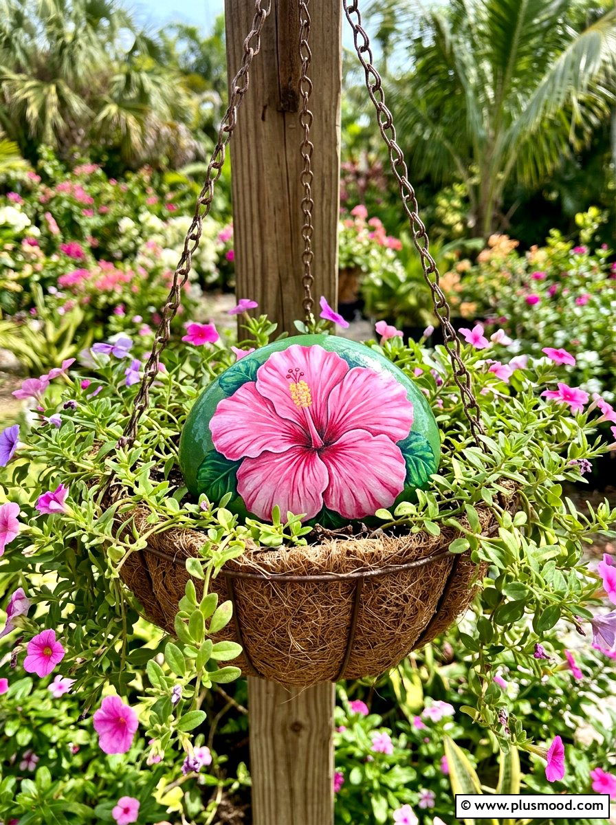 Pink Hibiscus Bloom - 25 painted rock ideas with beach theme