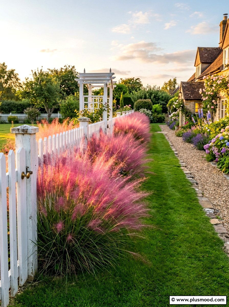 Pink Muhly Grass Border - 25 summer ornamental grass landscaping ideas