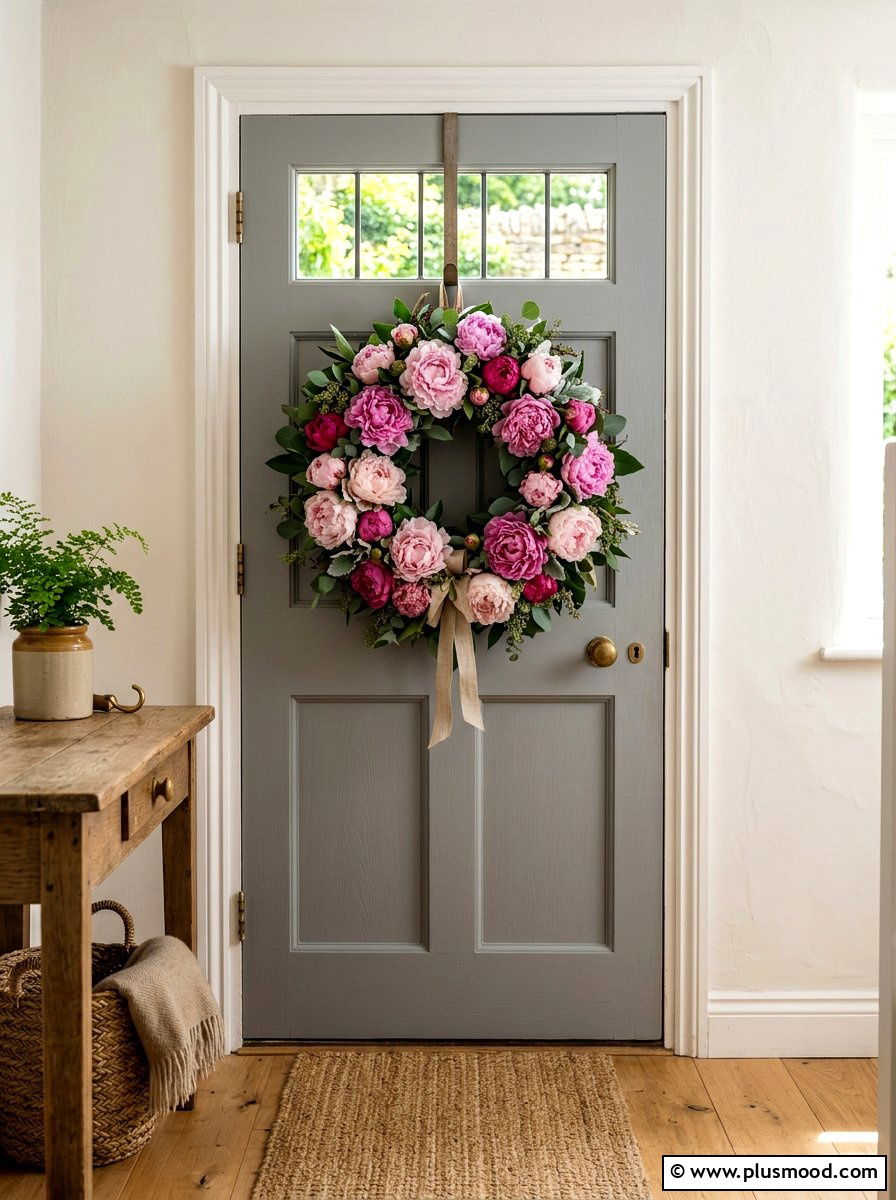 Pink Peony Wreath - 25 summer wreath ideas for front door