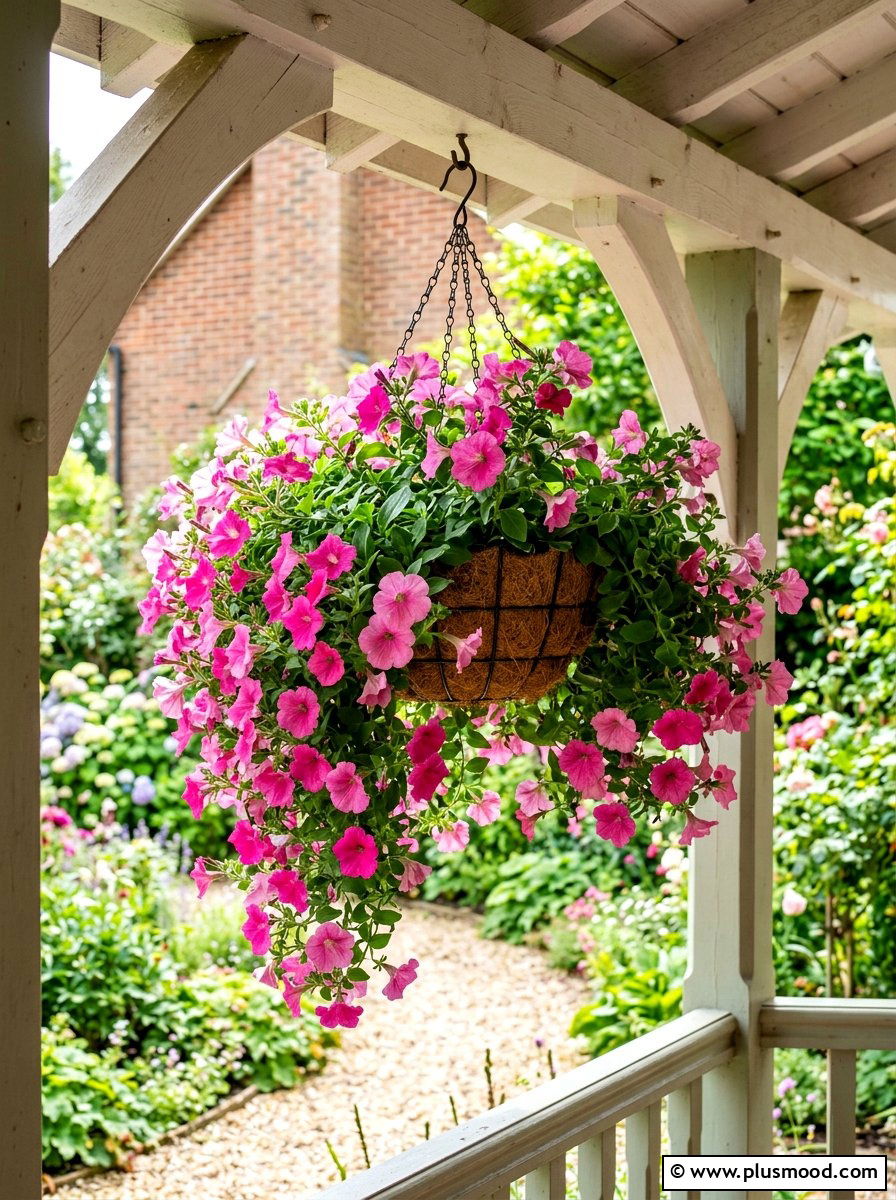 Pink Petunia Hanging Basket - 25 summer container flower ideas