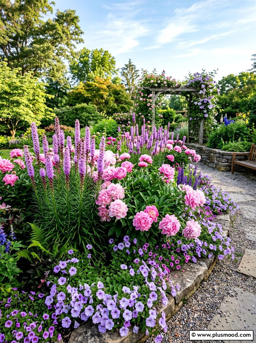Pink Purple Garden - 25 summer layered flower bed ideas