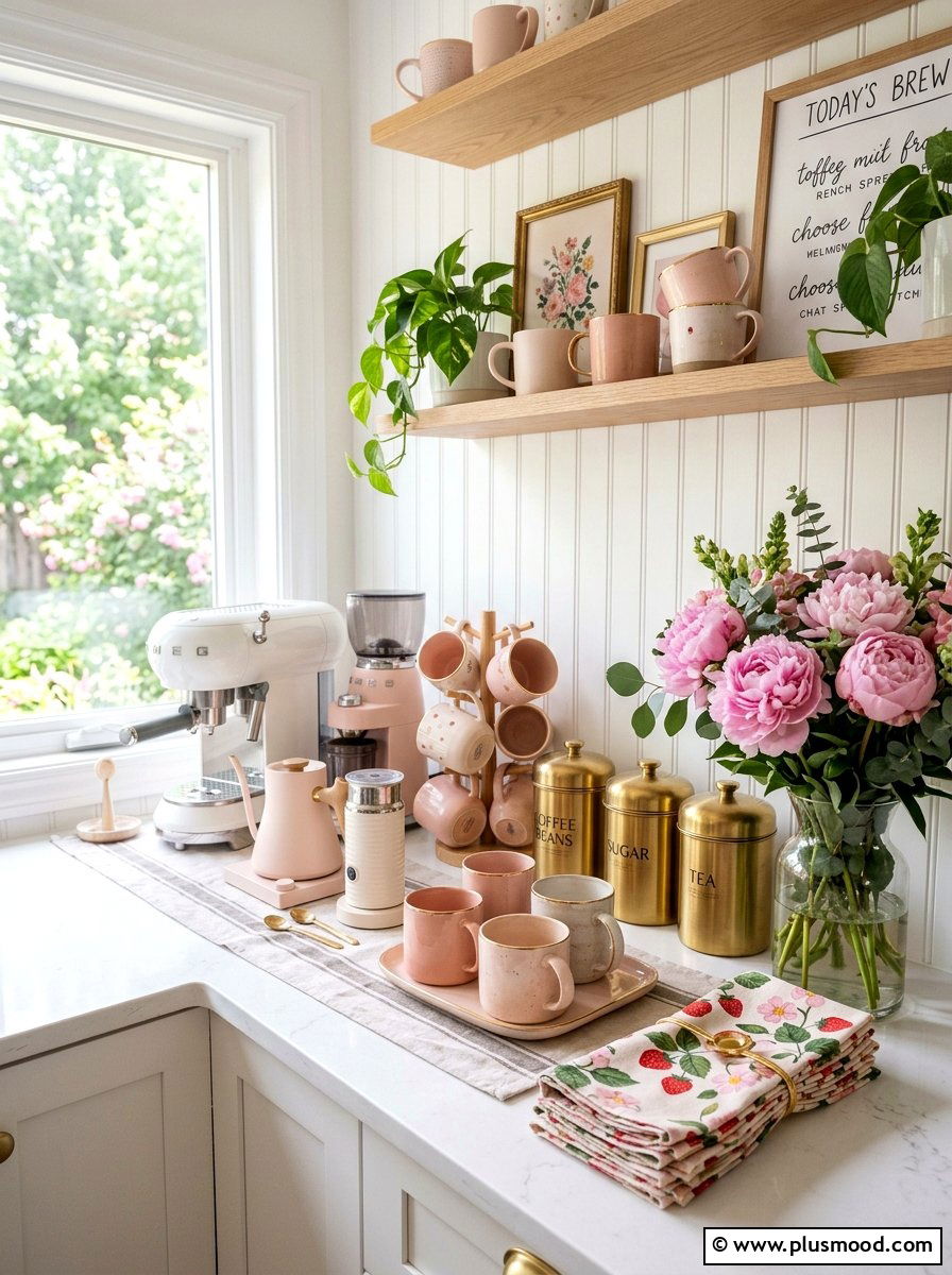 Pink Summer Coffee Station - 25 summer coffee bar decor ideas
