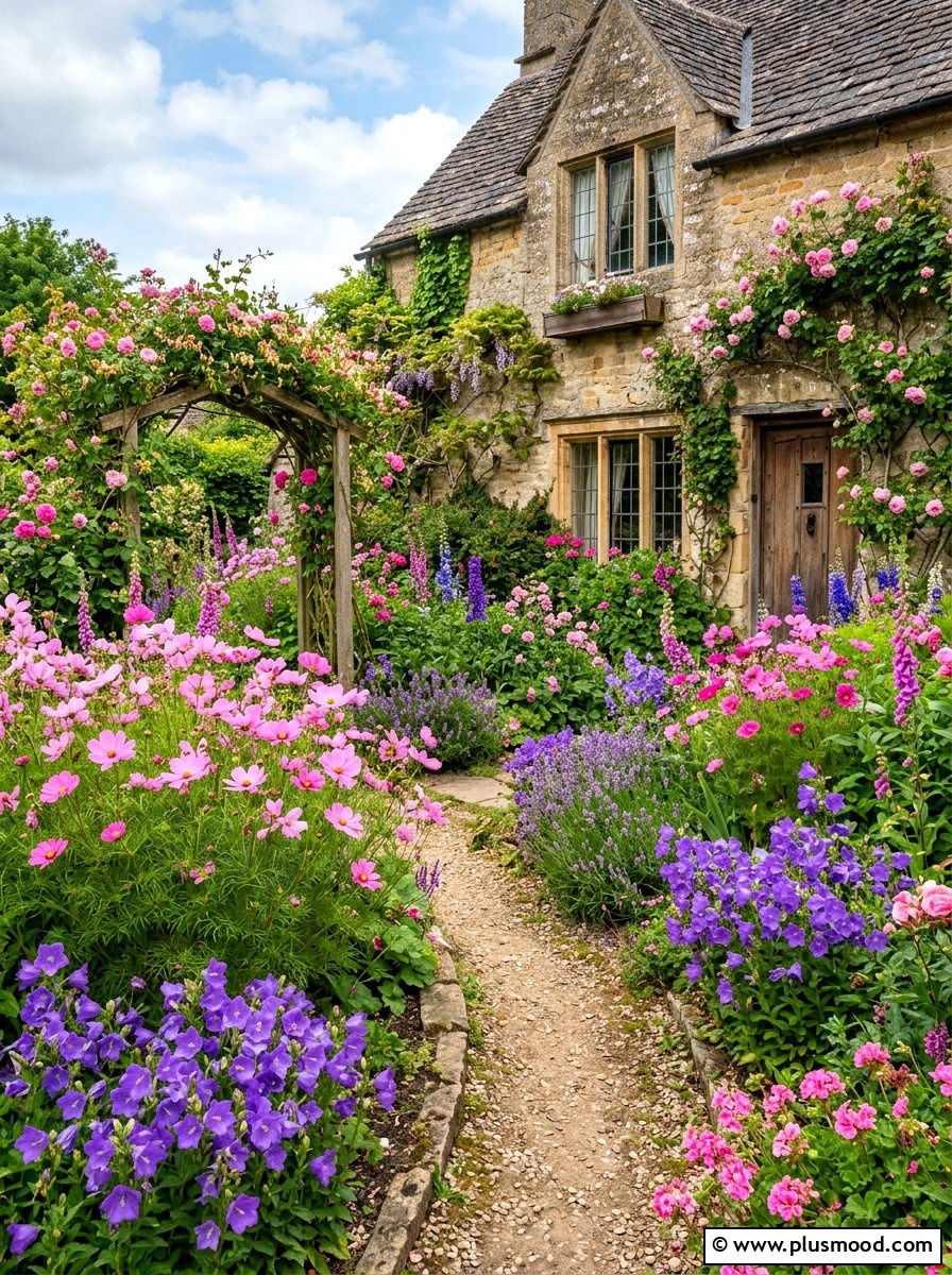 Pink and purple cottage garden - 25 summer color scheme landscaping ideas