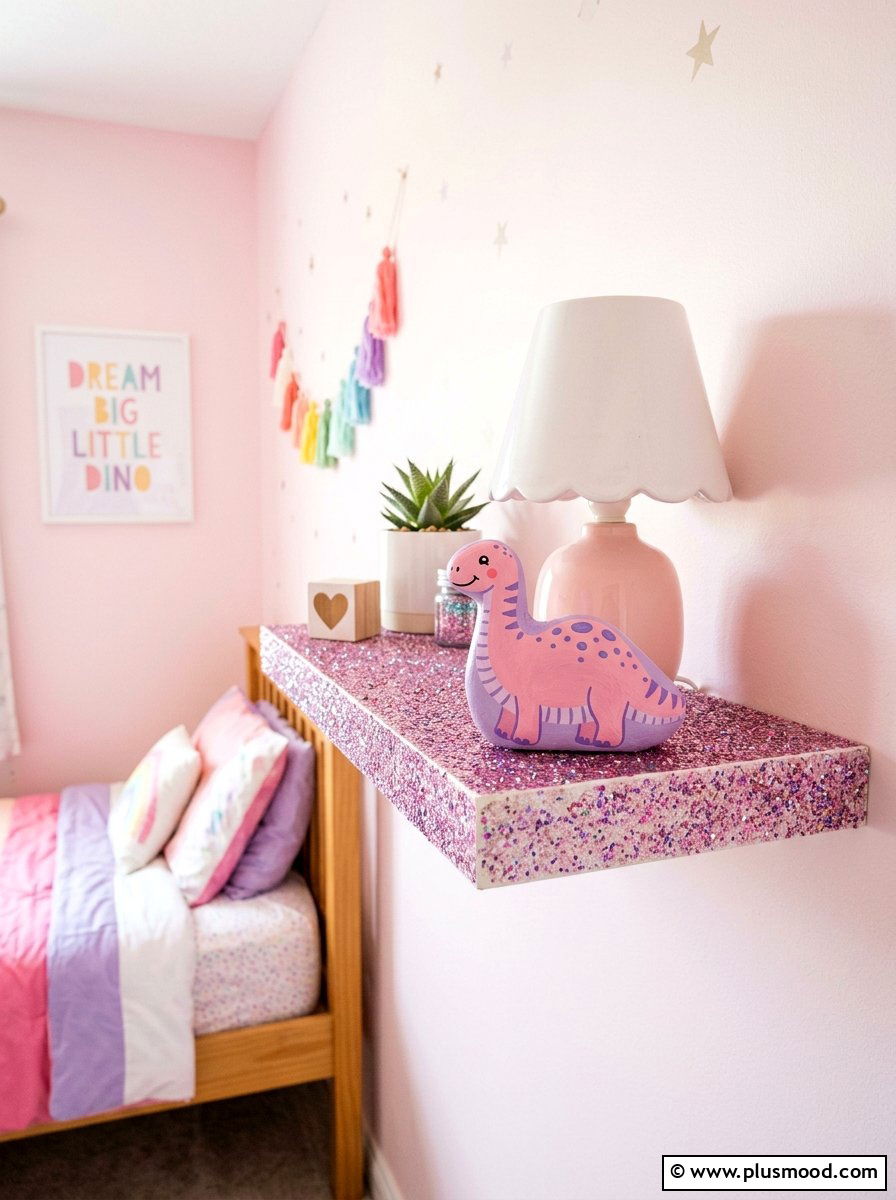 Pink and purple diplodocus - 25 painted rock ideas with dinosaur art