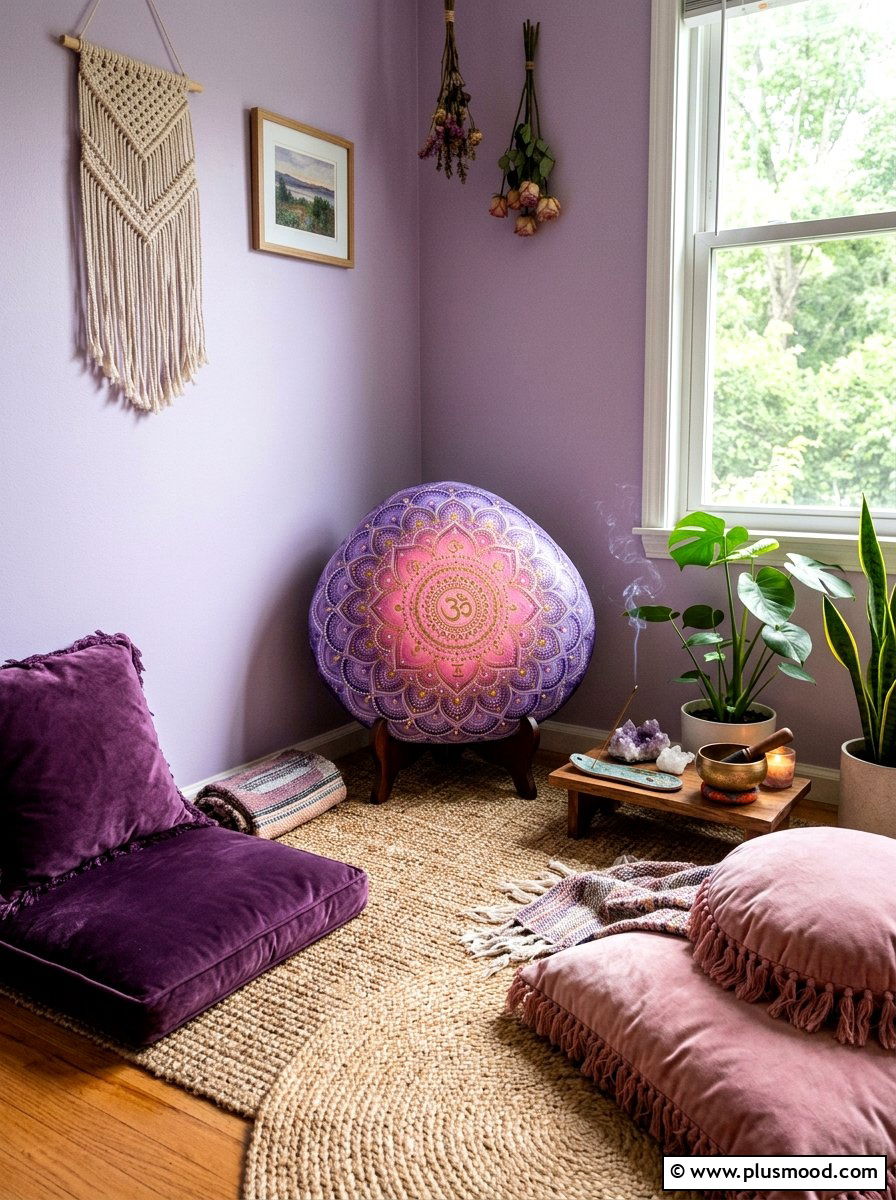 Pink and purple ombre mandala rock - 25 painted rock ideas with ombre design