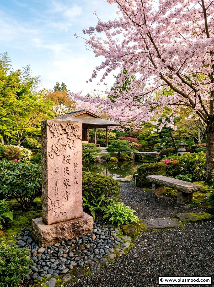 Pink cherry blossom stone - 25 painted rock ideas for Japanese garden