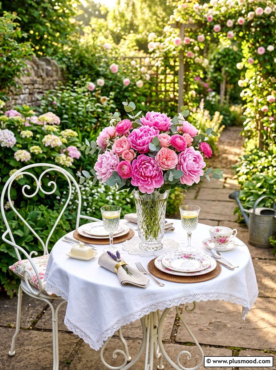 Pink floral patio table arrangement - 25 summer patio table decor ideas