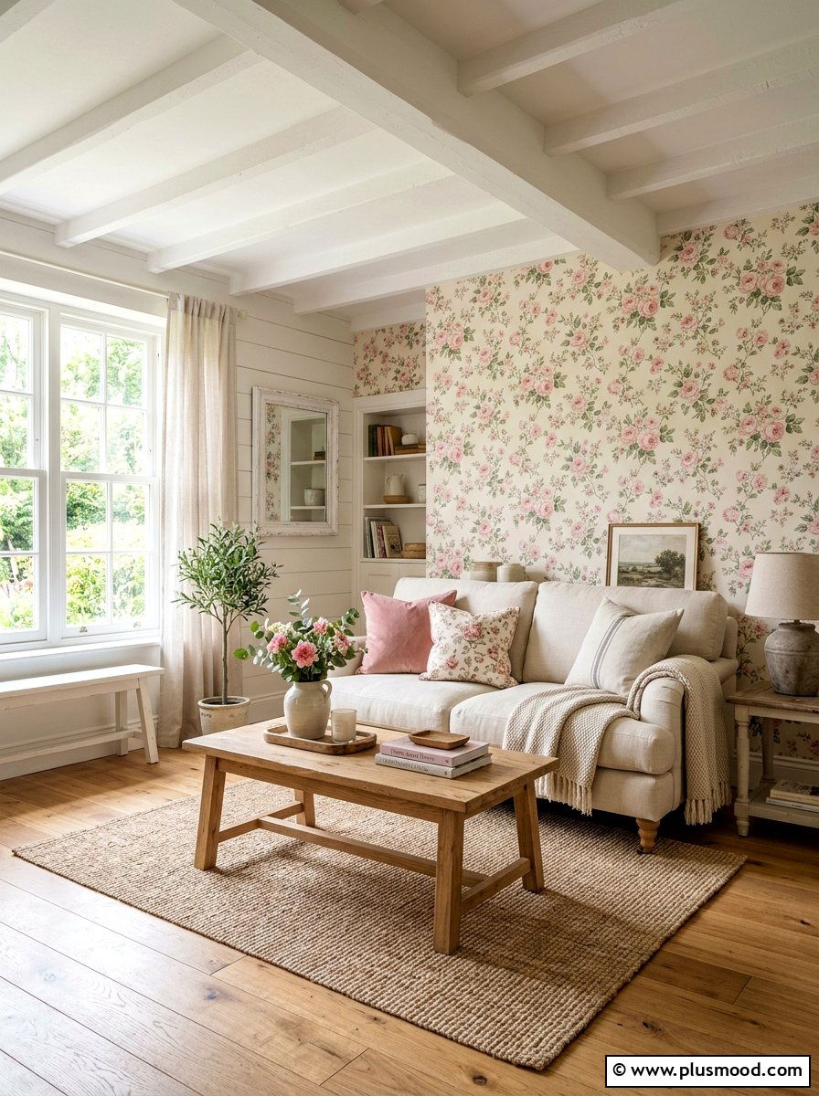 Pink floral wallpaper - 25 summer floral decor ideas for living room
