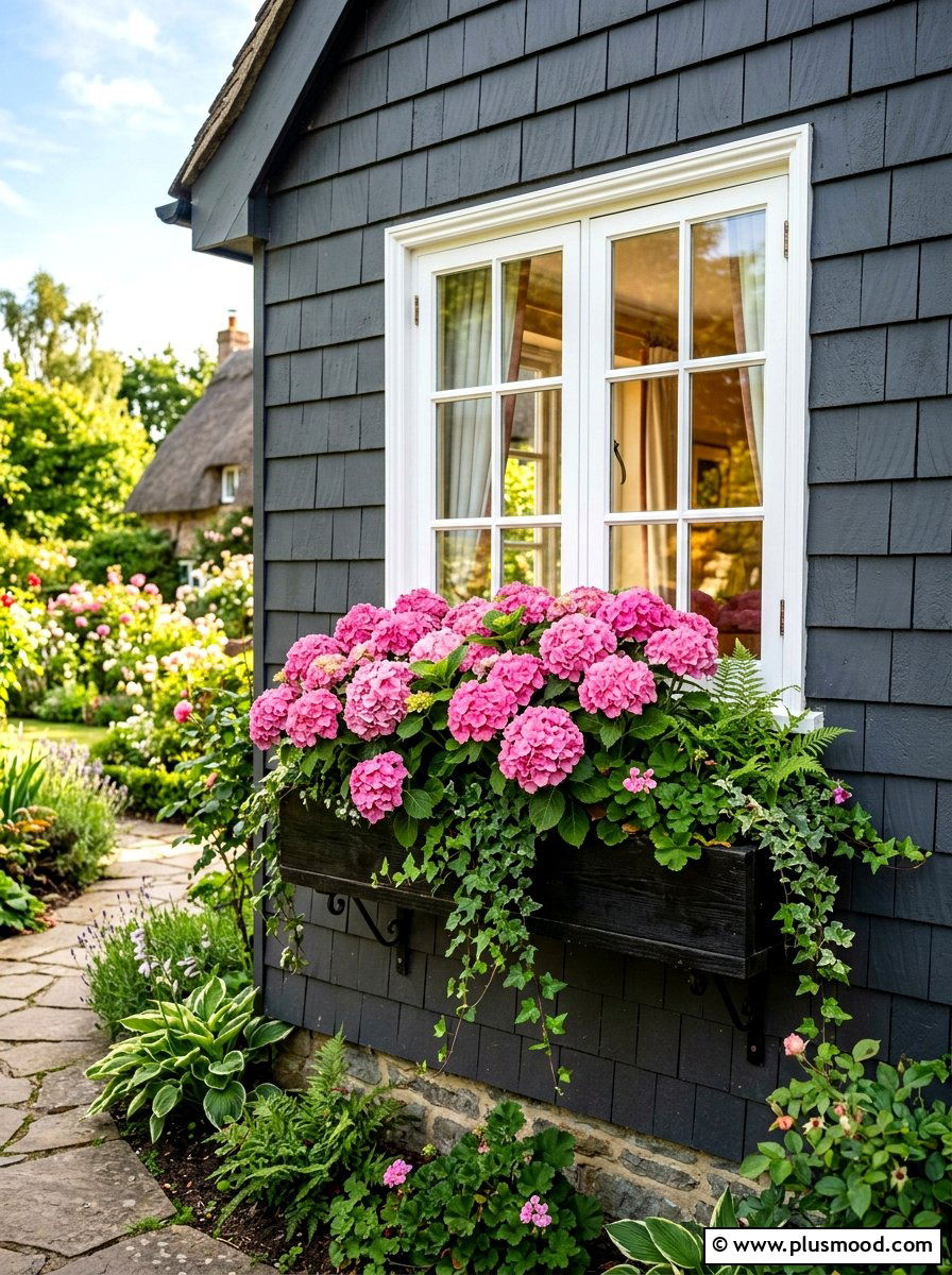 Pink hydrangea window boxes - 25 summer front porch decor ideas with hydrangeas