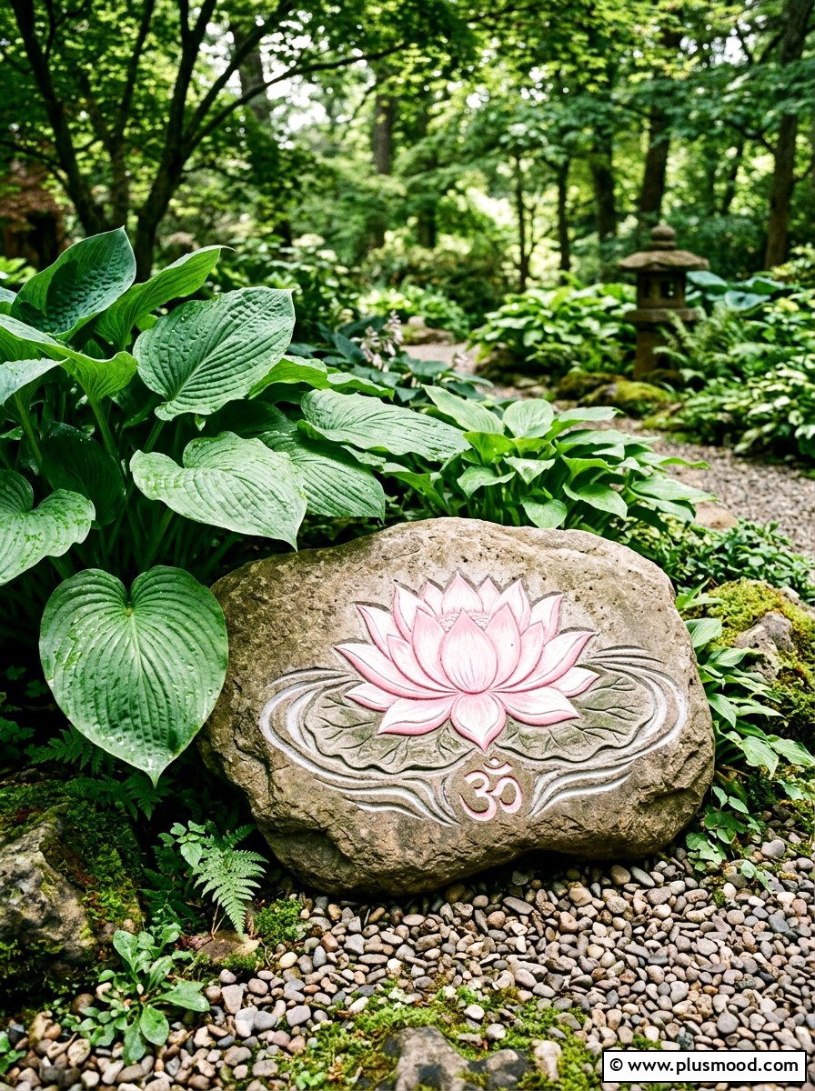 Pink lotus flower stone - 25 painted rock ideas for Japanese garden