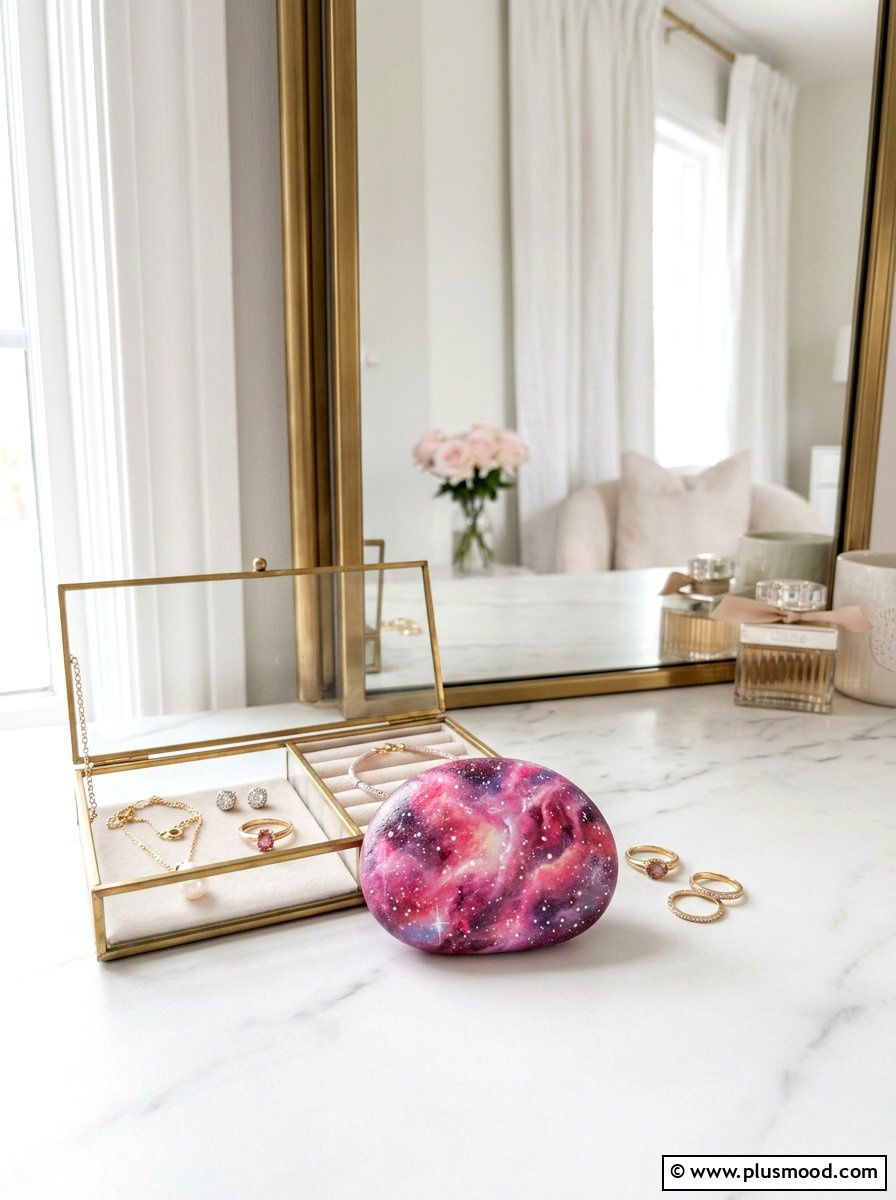 Pink nebula painted rock - 25 painted rock ideas with galaxy design