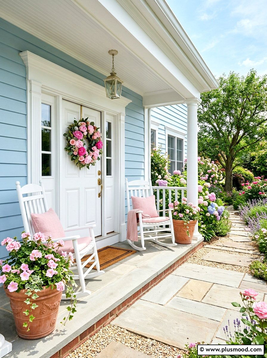 Pink peony wreath - 25 summer front porch wreath ideas