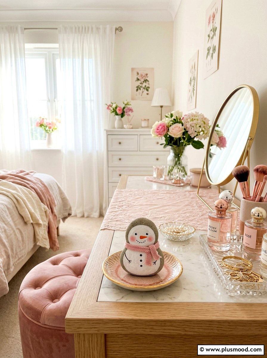 Pink rosy cheek snowman pebble - 25 painted rock ideas with snowman art