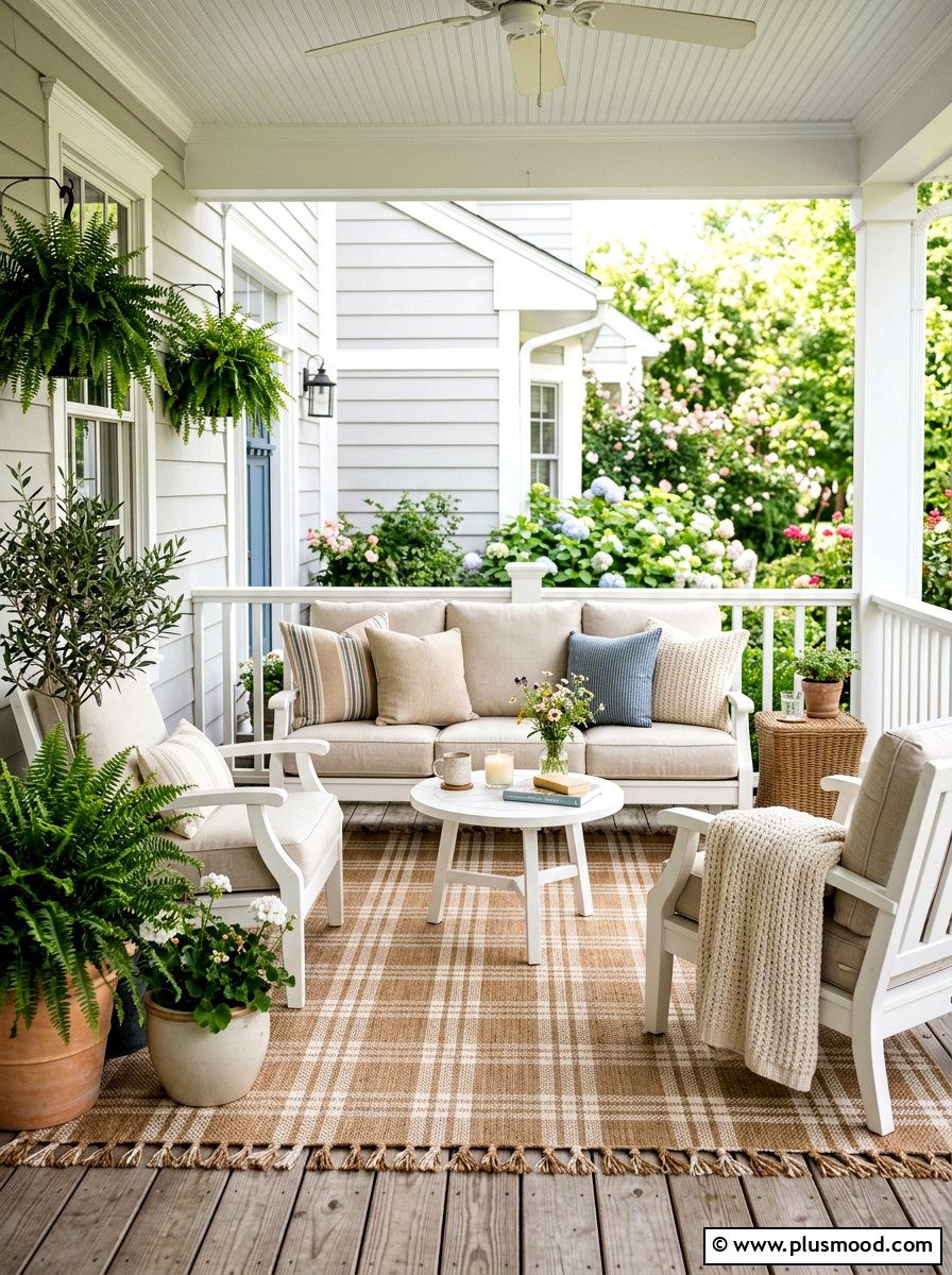 Plaid Outdoor Textiles - 25 late summer front porch ideas