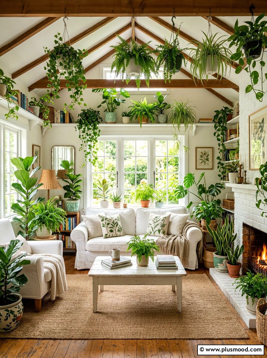 Plant Filled Living Room - 25 summer cottage living room ideas