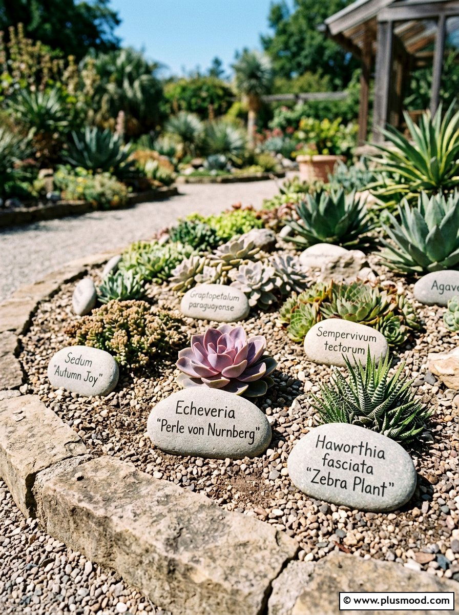 Plant Label Stones - 25 painted rock ideas for succulent garden