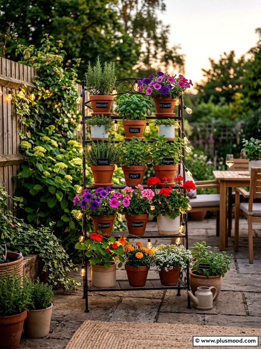 Plant Stand Lights - 25 small backyard ideas with string lights