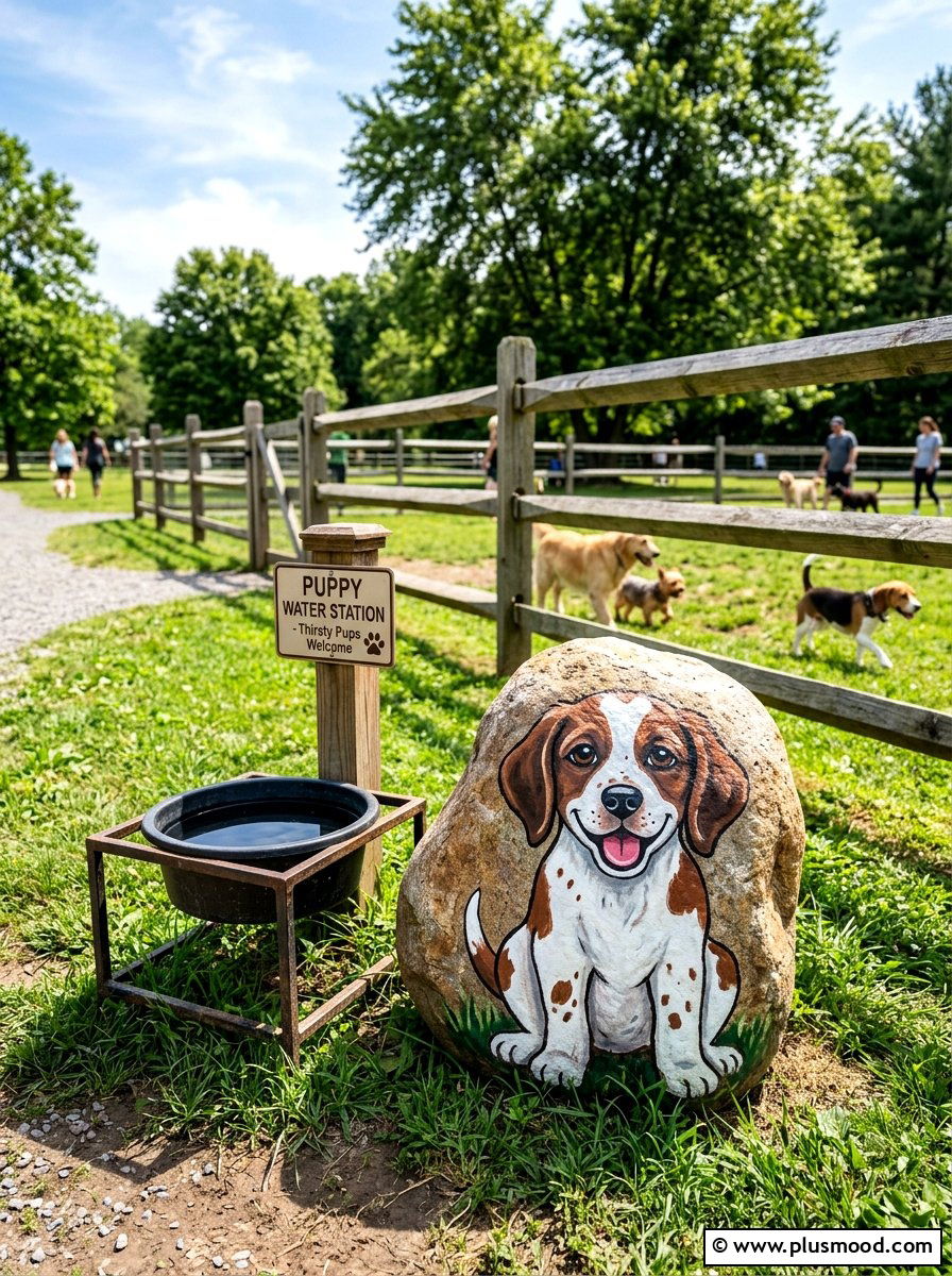 Playful dog rock - 25 painted rock ideas for rock hunting game