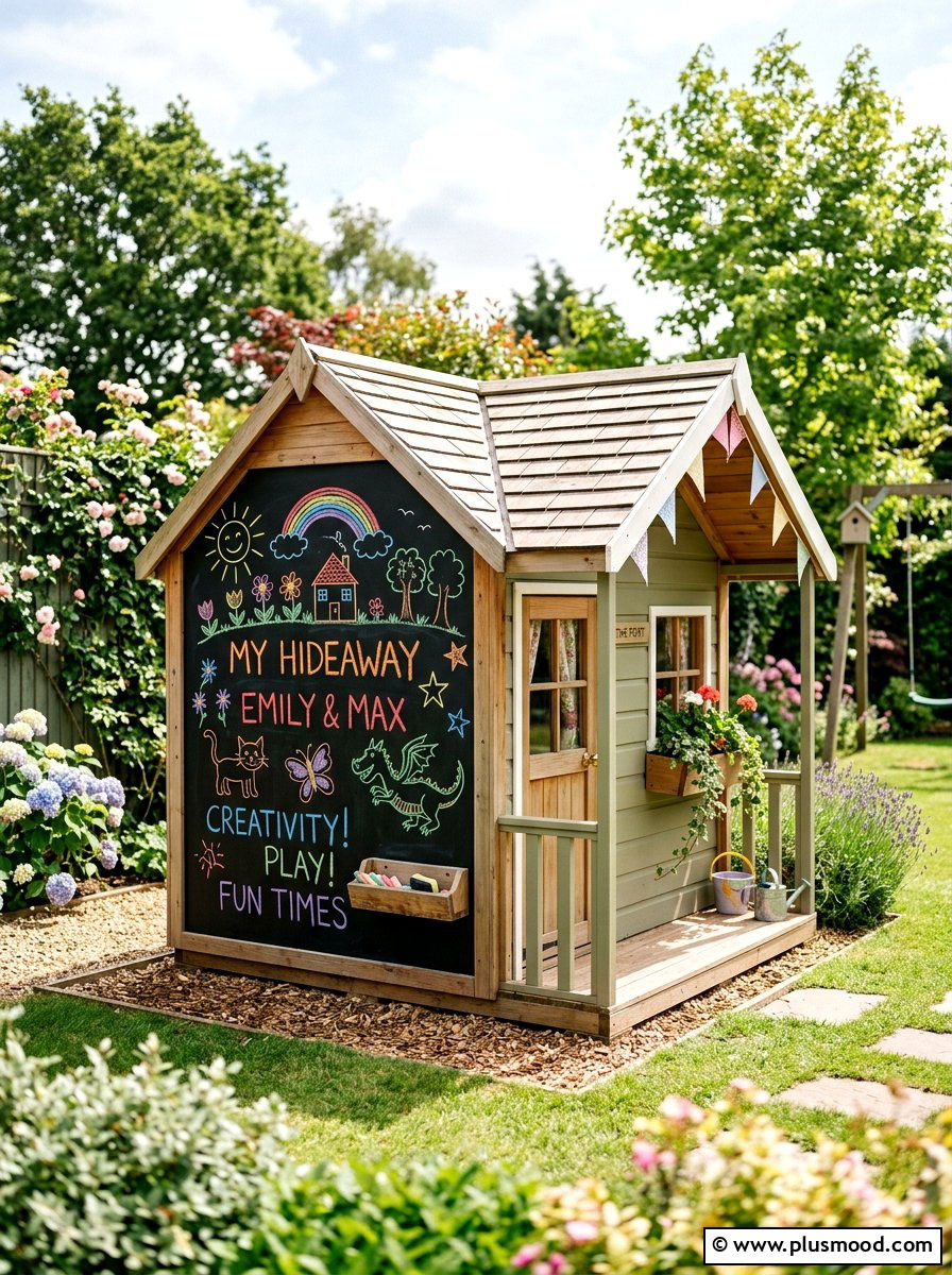 Playhouse with built in chalkboard wall - 25 small backyard ideas with playhouse