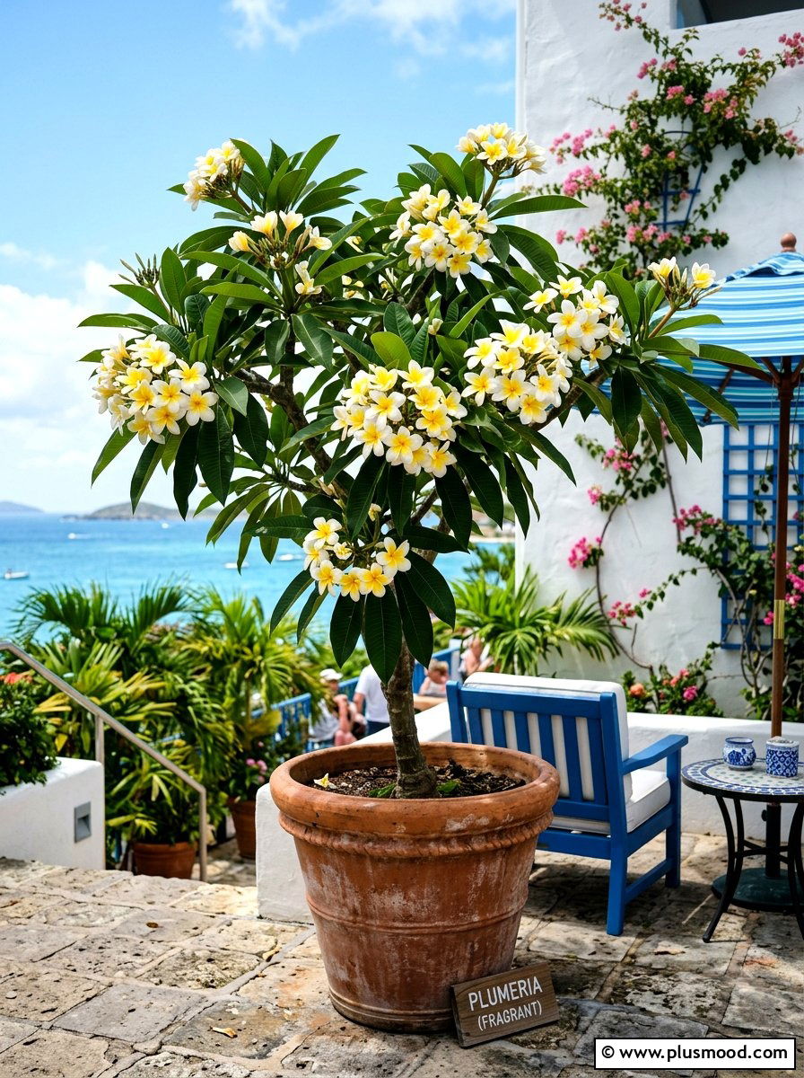 Plumeria Fragrant Container - 25 summer tropical planter ideas
