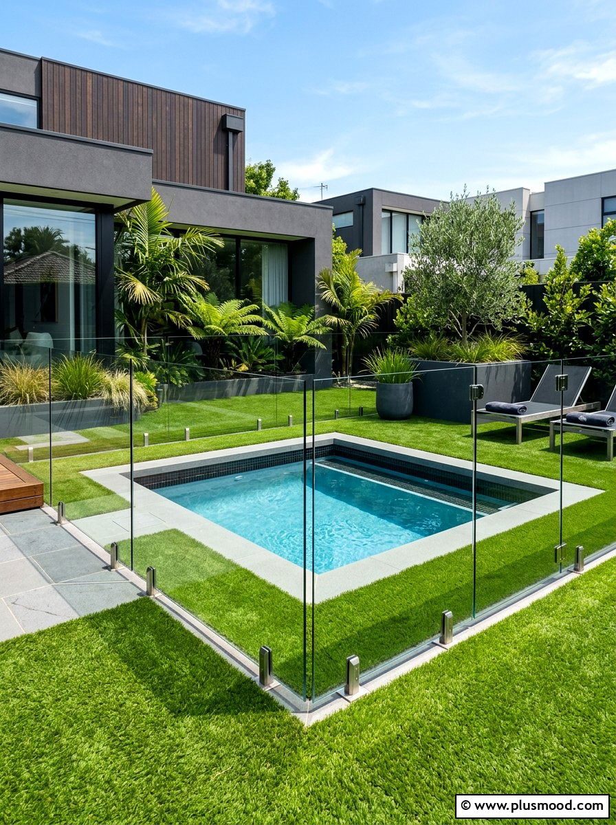 Plunge pool with turf surround - 25 pool landscaping ideas with grass