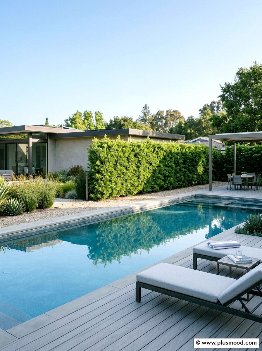 Podocarpus pool hedge border - 25 pool landscaping ideas with hedge border