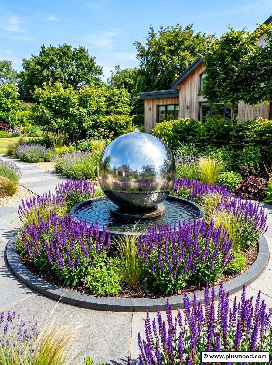 Polished Sphere Water Feature - 25 summer garden fountain ideas