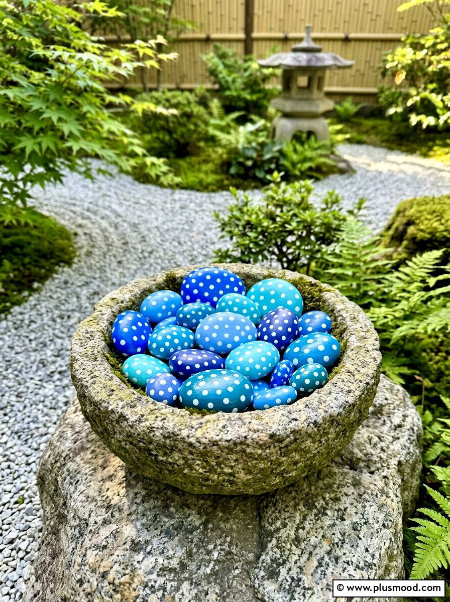 Polka Dot Meditation Stones - 25 painted rock ideas for zen garden