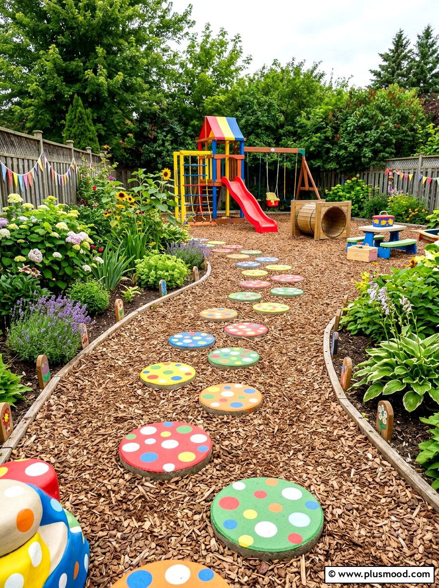 Polka Dot Path Stone - 25 painted rock ideas for pathway markers