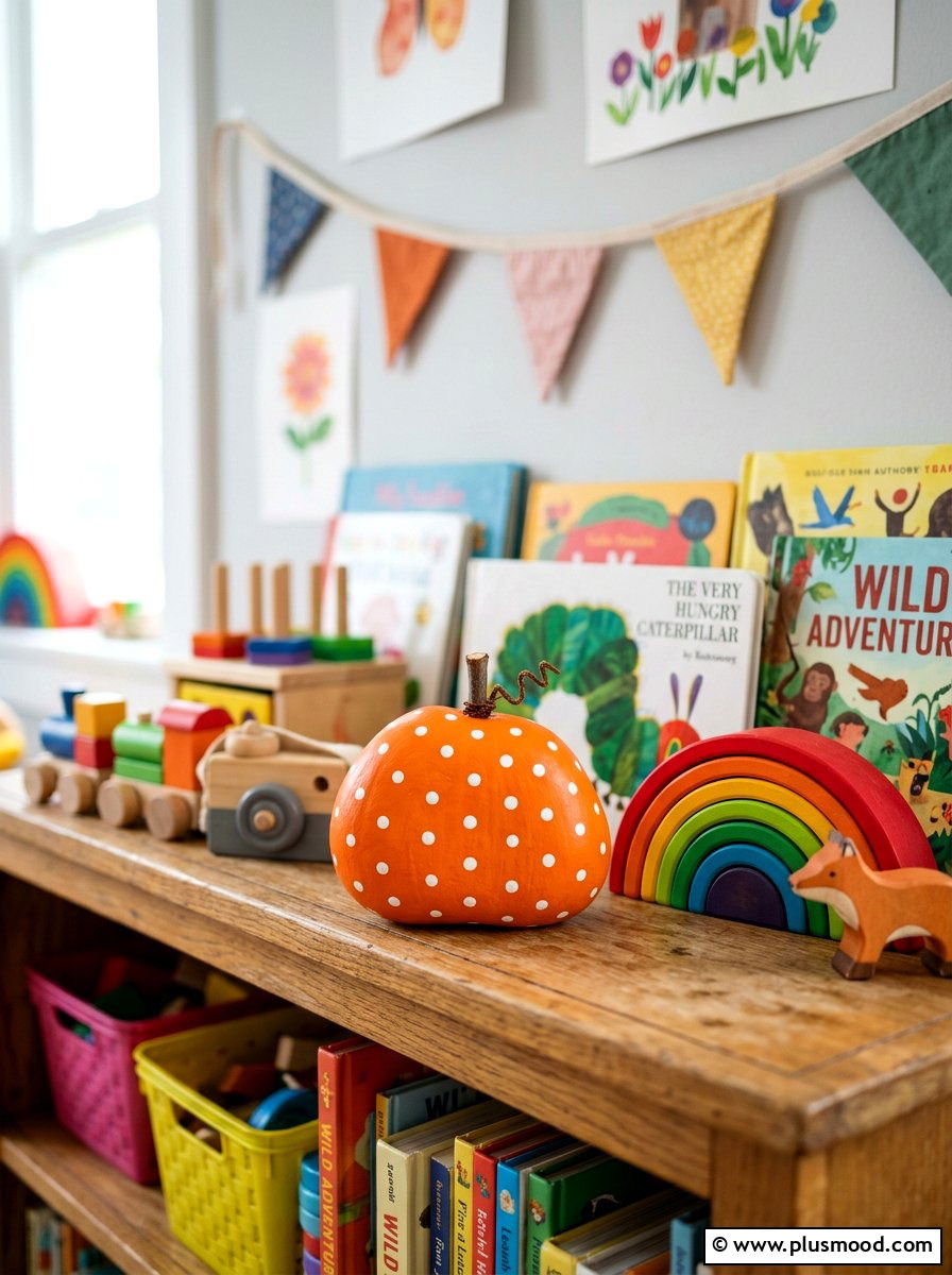 Polka dot pumpkin rock - 25 painted rock ideas with pumpkin art