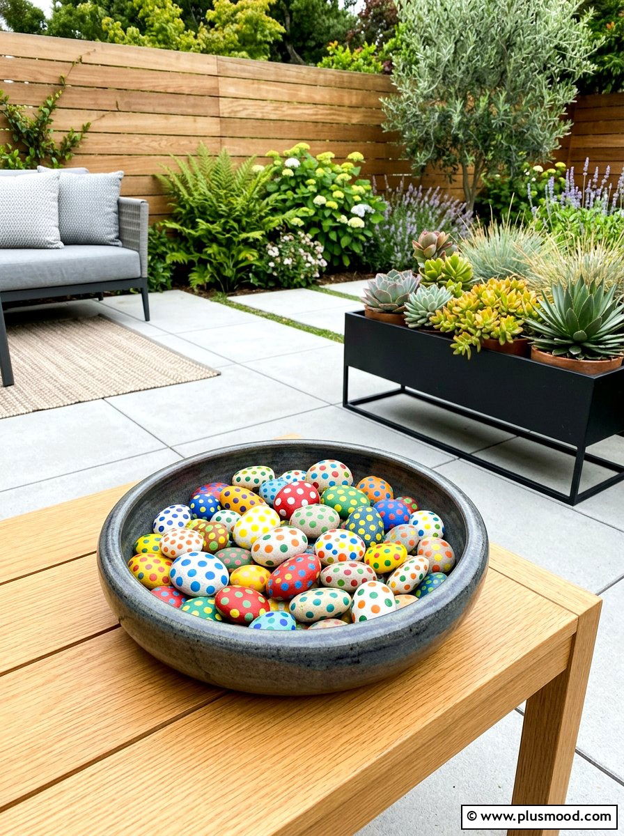Polka dot stones - 25 painted rock ideas for spring garden